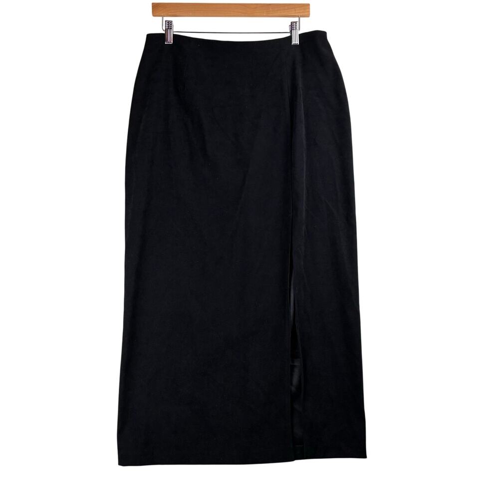 Vintage First Option Black Velvet Midi Pencil Skirt Women’s 14/32” Front Slit